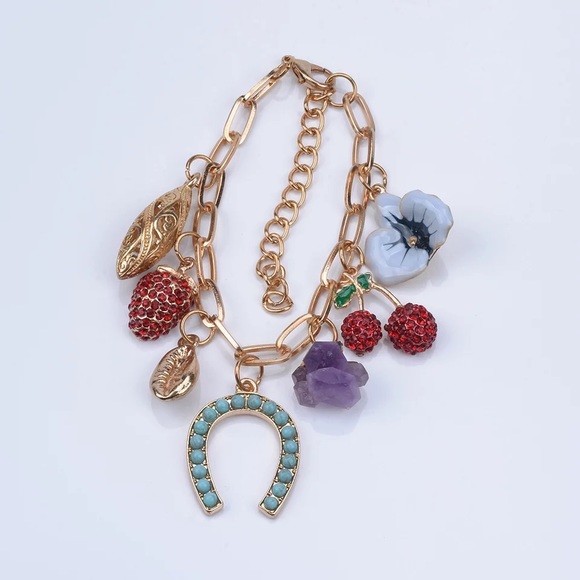 Zara Gold Everything Charms Crystal Bar Circle Link Chain Necklaces - Picture 16 of 16